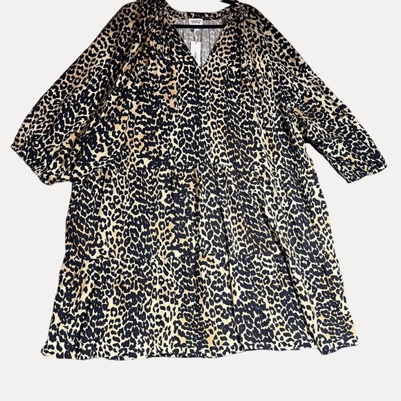 Caralyn Mirand The Drop Women's Plus Size Leopard Print 3/4 Sleeve Tiered Dress - Picture 1 of 8